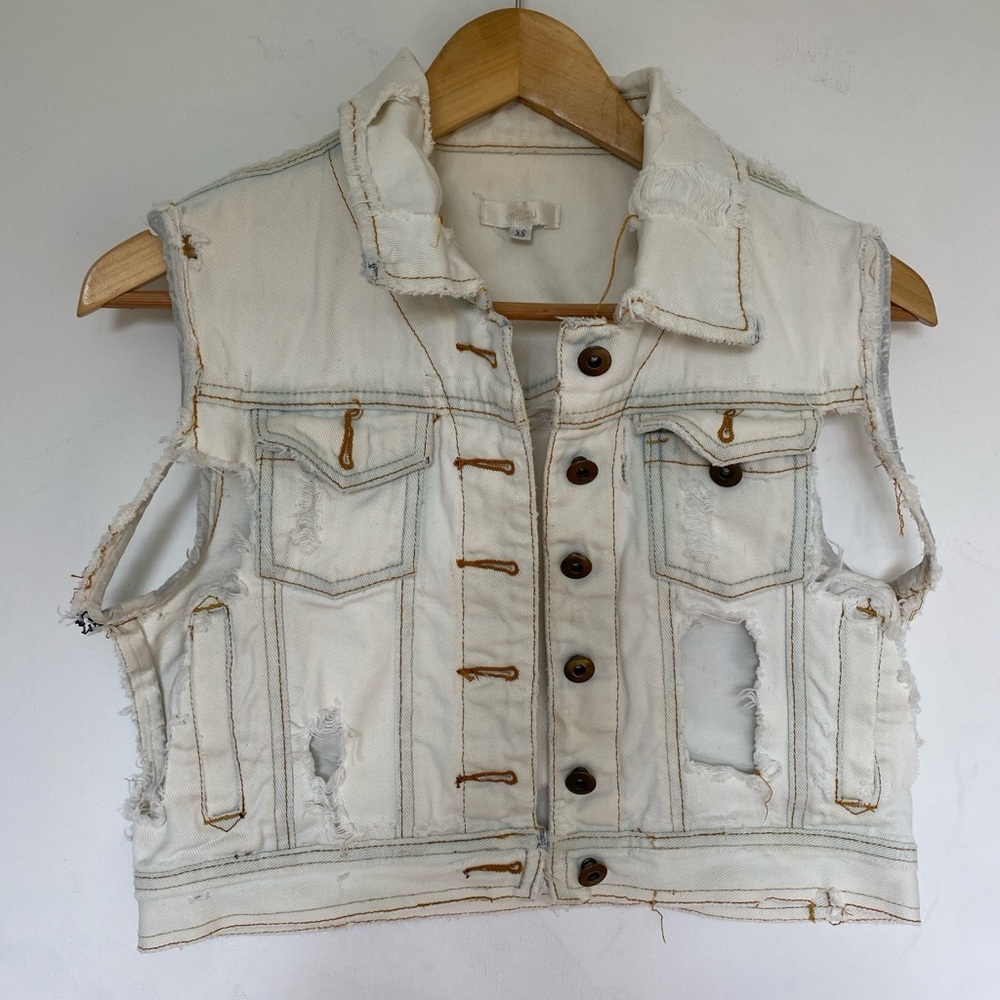 Millau Distressed ripped Sleeveless white Denim Vest XS